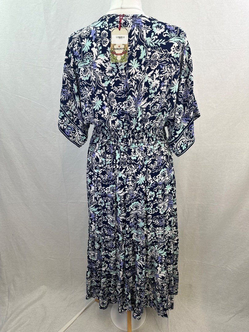 Joe Brown BoHo Floral Long Dress Blue White Green Size 14 BNWT