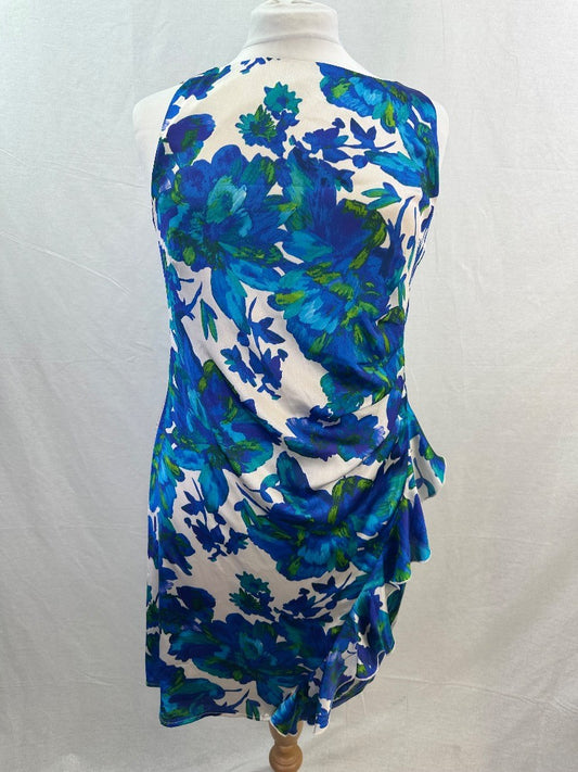 Coast Floral Dress Blue Green White Size 14 Fully Lined VGC