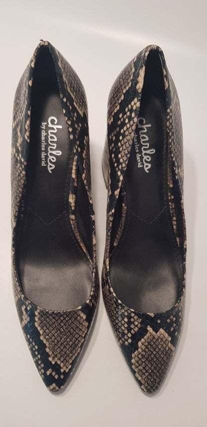 Charles By Charles David Snakeskin Black Heel Slip-on Court Shoe Size 6 UK New