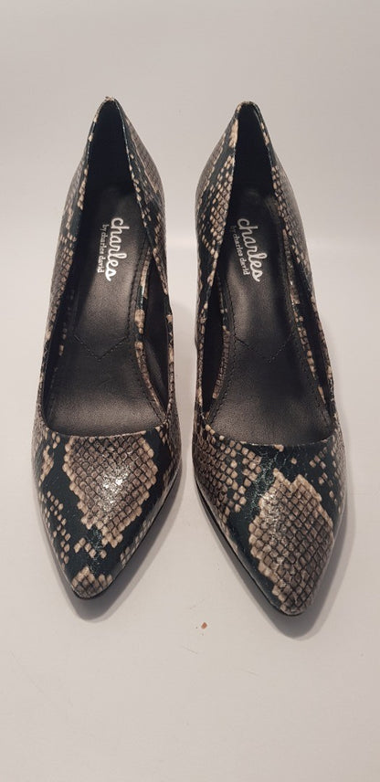 Charles By Charles David Snakeskin Black Heel Slip-on Court Shoe Size 6 UK New