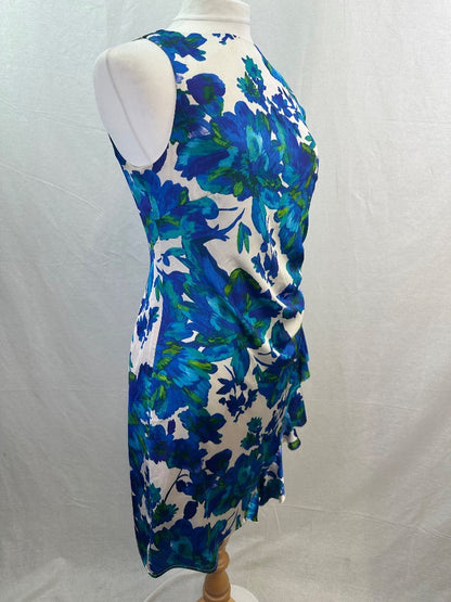 Coast Floral Dress Blue Green White Size 14 Fully Lined VGC