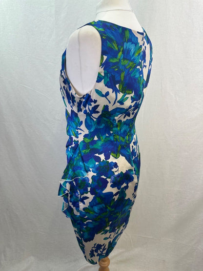 Coast Floral Dress Blue Green White Size 14 Fully Lined VGC