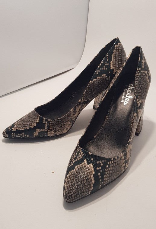 Charles By Charles David Snakeskin Black Heel Slip-on Court Shoe Size 6 UK New