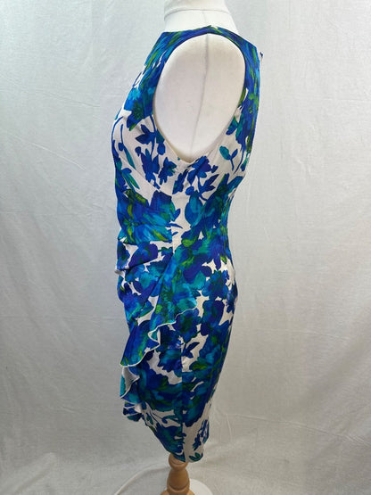 Coast Floral Dress Blue Green White Size 14 Fully Lined VGC