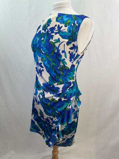 Coast Floral Dress Blue Green White Size 14 Fully Lined VGC