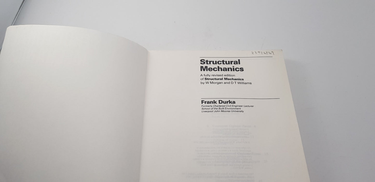 Structural Mechanics By Durka Morgan Williams. 1992 4th Ed. Good condition Paperback Vintage