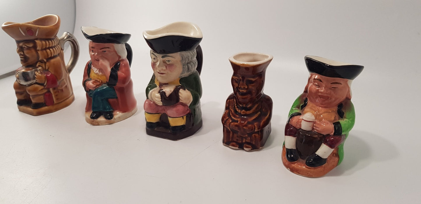 Set of 5 Small Toby Jugs Vintage VGC