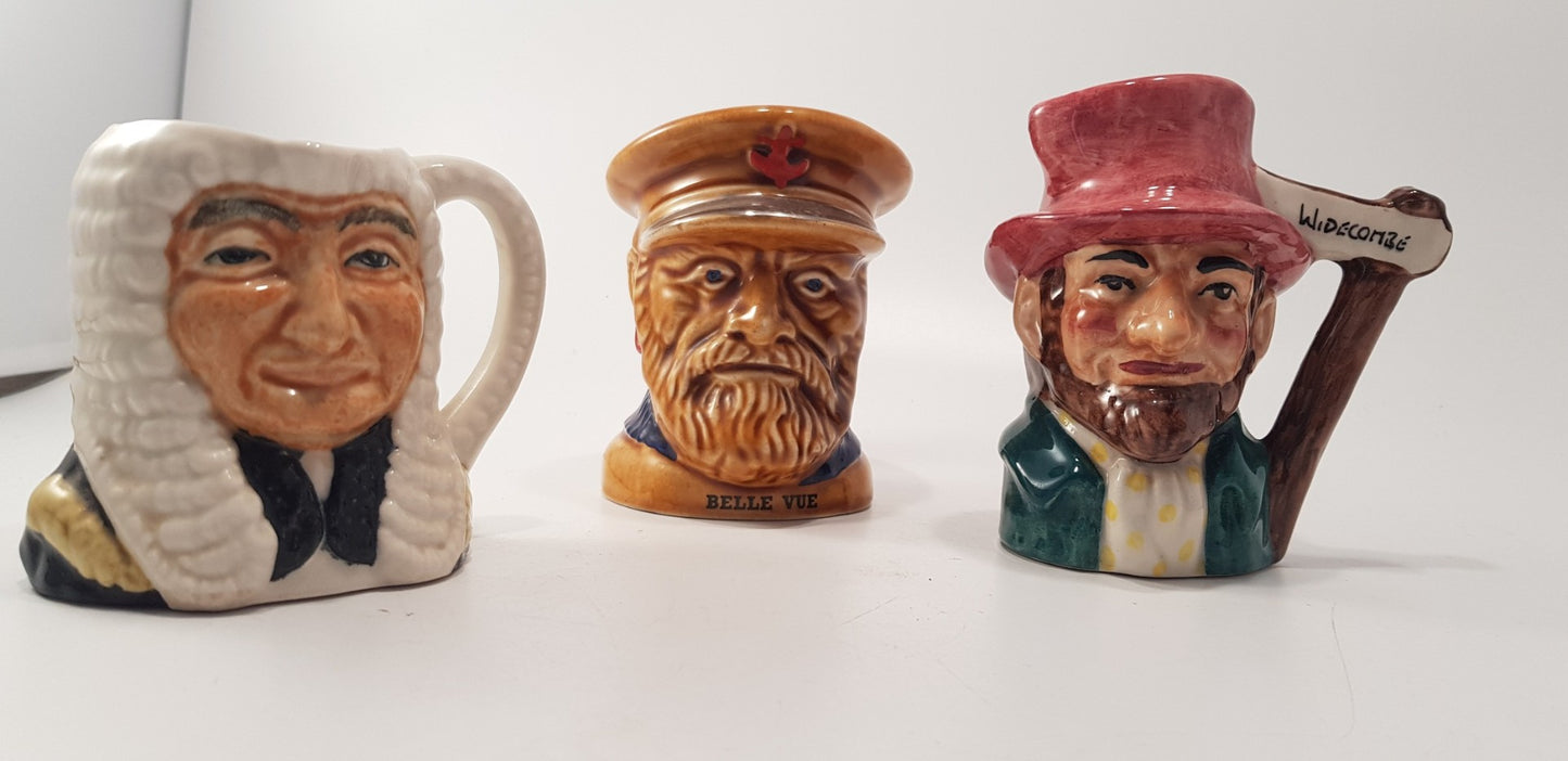 Set of 3 Small Toby Jugs Vintage VGC