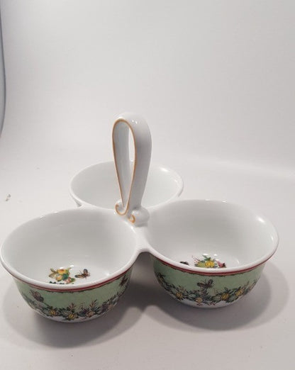 William Sonoma Condiment Serving Dish Trio Flowers Birds Butterflies Excellent Condition