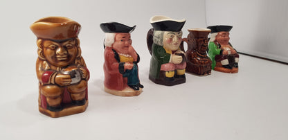 Set of 5 Small Toby Jugs Vintage VGC