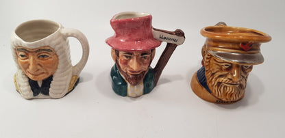 Set of 3 Small Toby Jugs Vintage VGC