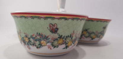 William Sonoma Condiment Serving Dish Trio Flowers Birds Butterflies Excellent Condition