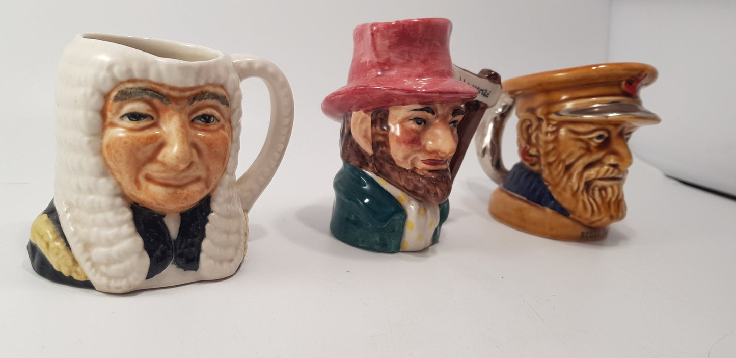 Set of 3 Small Toby Jugs Vintage VGC