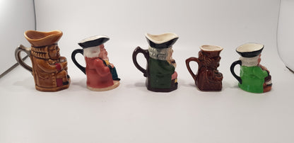 Set of 5 Small Toby Jugs Vintage VGC