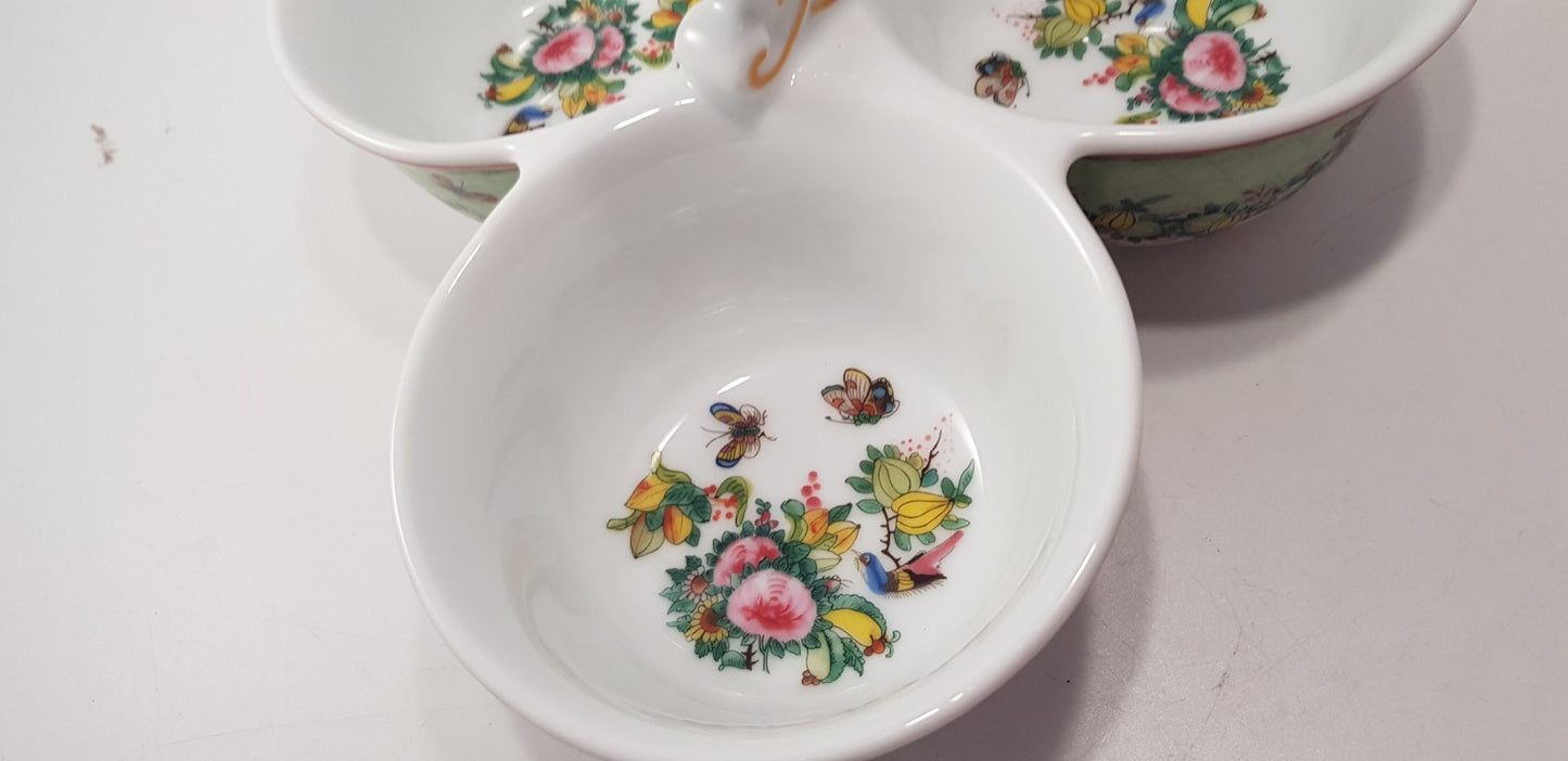 William Sonoma Condiment Serving Dish Trio Flowers Birds Butterflies Excellent Condition