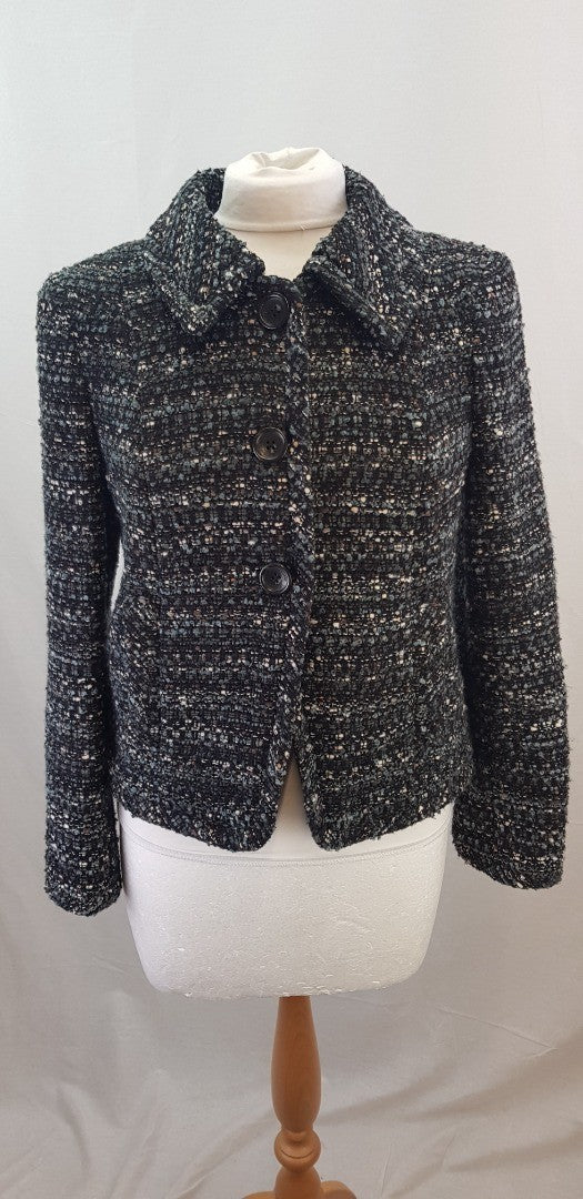 Liz Claiborne Black Blue White Tweed Jacket Size M VGC