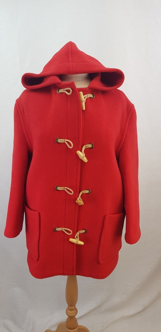 Gloverall Red Wool Duffle Coat Size 12/14 Vintage Excellent Condition