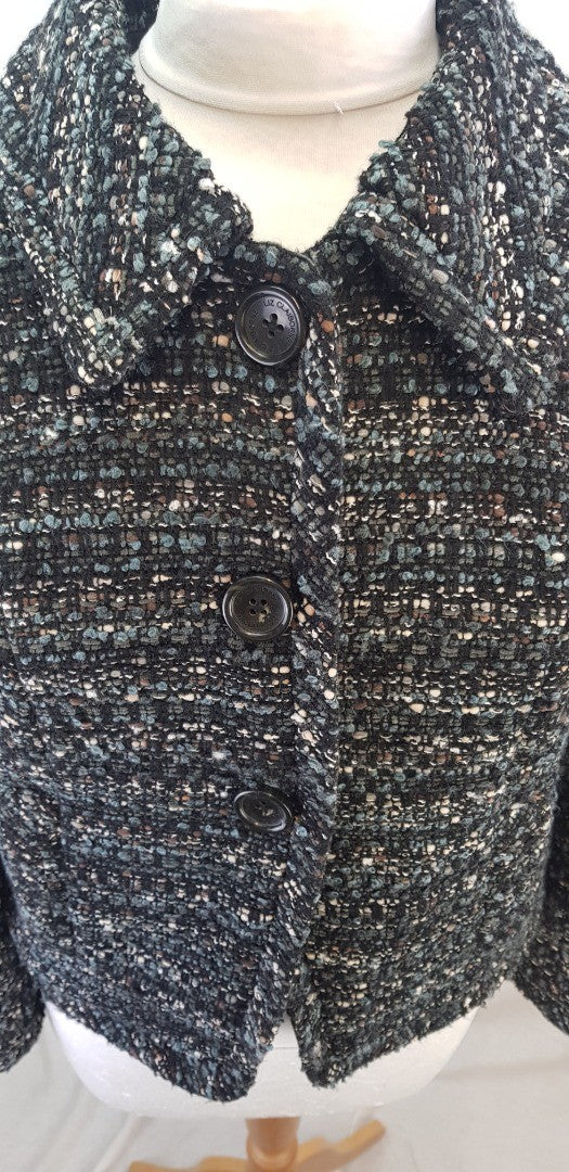 Liz Claiborne Black Blue White Tweed Jacket Size M VGC