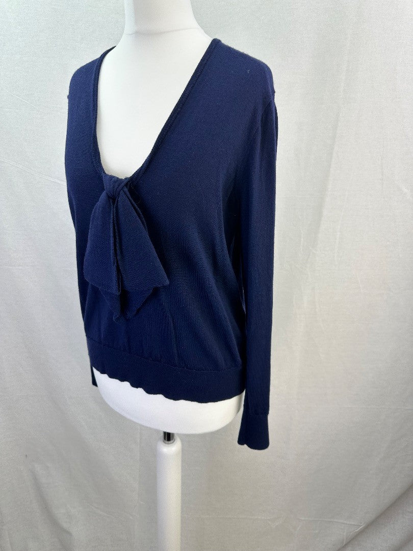 J. Crew Merino Navy Wool Jumper Bow Detail Size S Excellent Condition