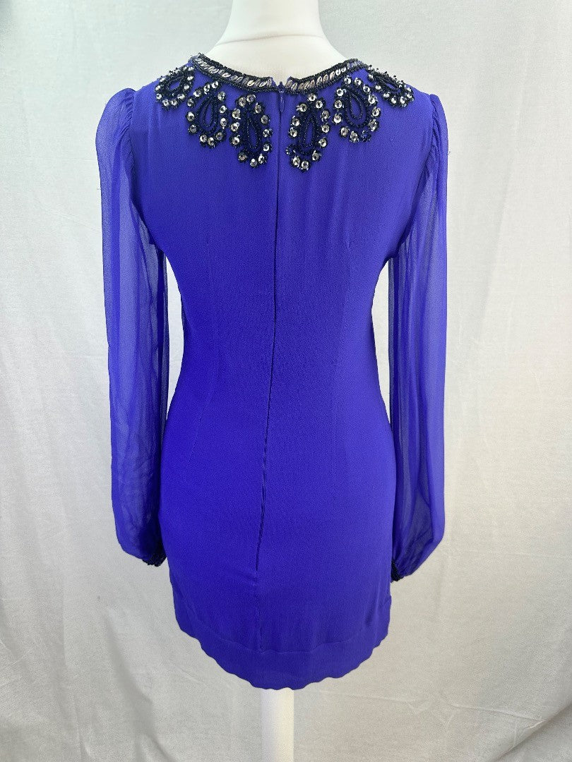 French Connection Purple Silk Beaded Short Dress Size 6 Excellent Condition