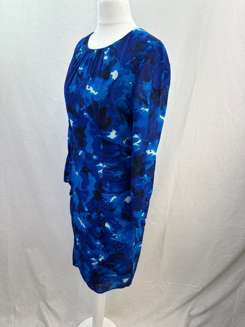 Whistles Blue Silk Mix Stretchy Dress Size 10 Excellent Condition