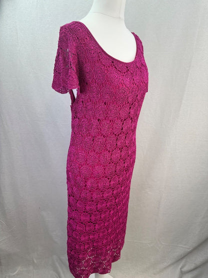 Derby Fuchsia Crochet Knee Length Dress Size S Excellent Condition