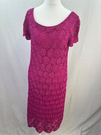 Derby Fuchsia Crochet Knee Length Dress Size S Excellent Condition