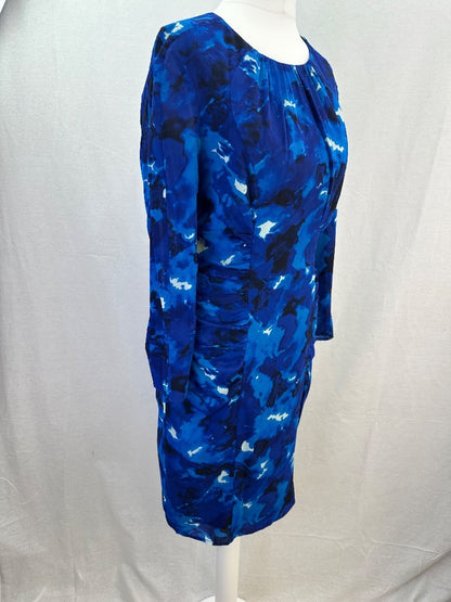 Whistles Blue Silk Mix Stretchy Dress Size 10 Excellent Condition