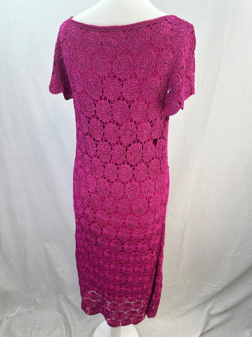 Derby Fuchsia Crochet Knee Length Dress Size S Excellent Condition