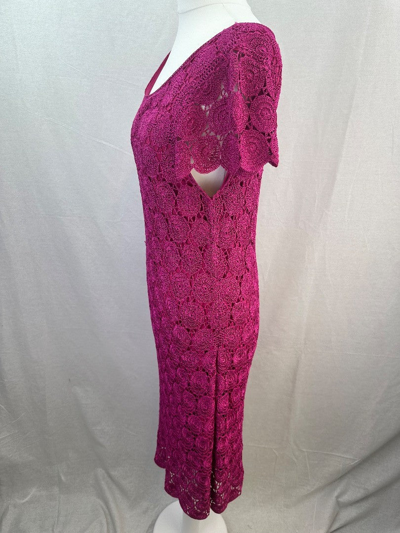 Derby Fuchsia Crochet Knee Length Dress Size S Excellent Condition