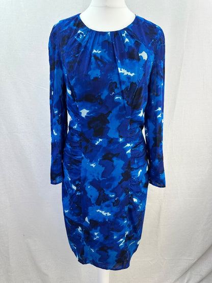 Whistles Blue Silk Mix Stretchy Dress Size 10 Excellent Condition