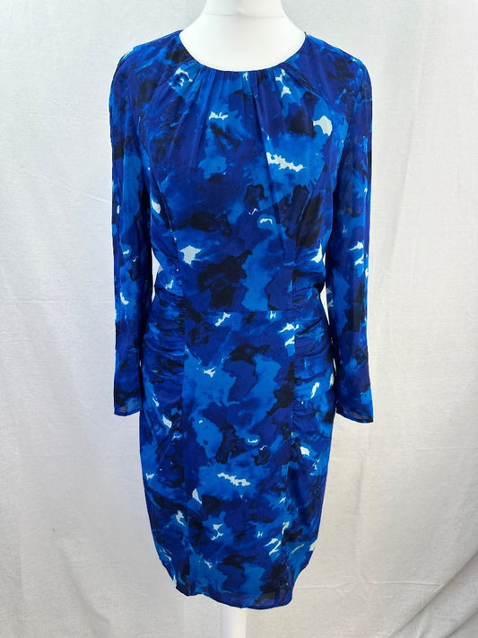 Whistles Blue Silk Mix Stretchy Dress Size 10 Excellent Condition