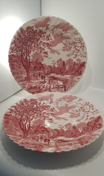 Johnson Bros 12" Round Cotswold Village Plates x2 Pink White Excellent Condition