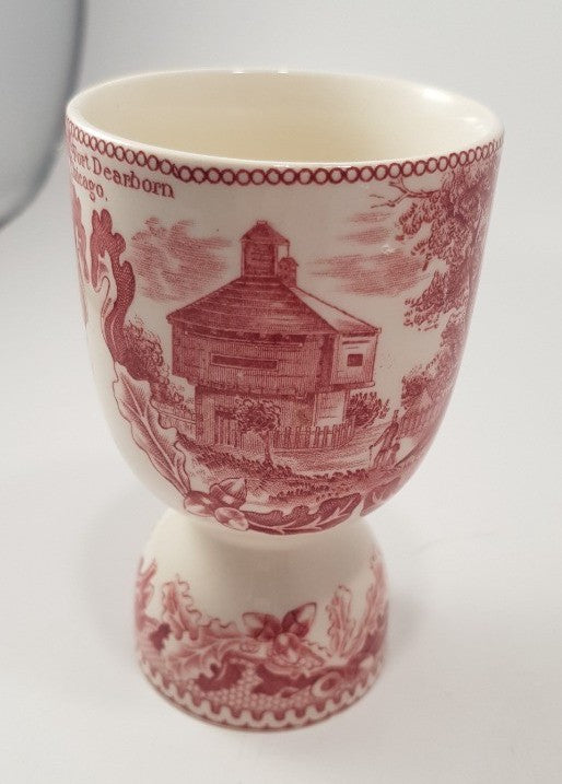 Johnson Bros American Double Egg Cup Fort Deardorn Pink White Vintage GC