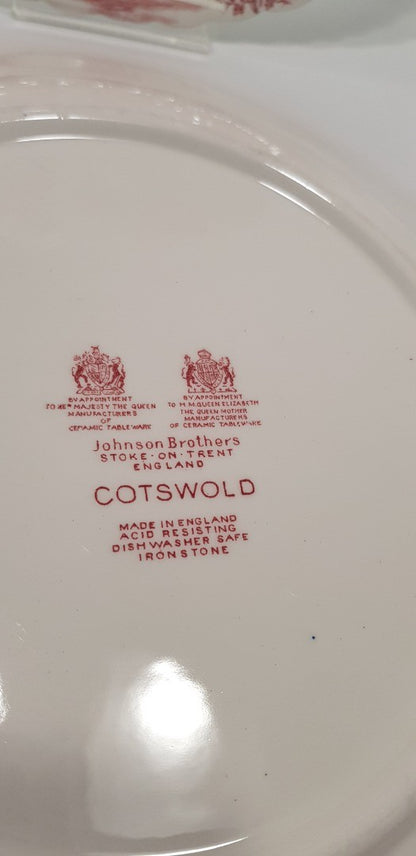 Johnson Bros 12" Round Cotswold Village Plates x2 Pink White Excellent Condition