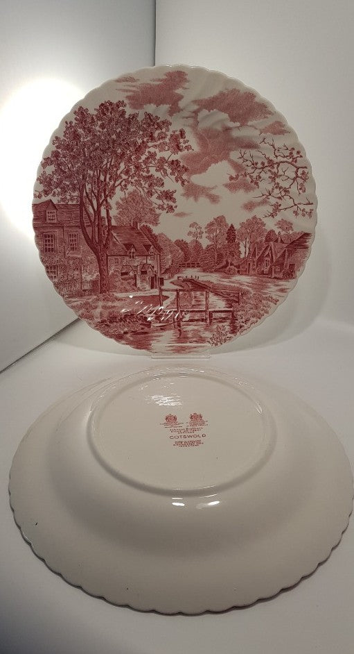 Johnson Bros 12" Round Cotswold Village Plates x2 Pink White Excellent Condition