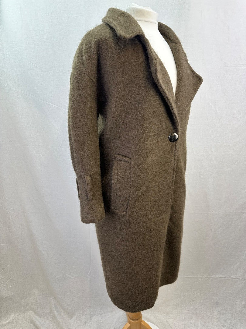 N9 Long Brown Wool Mix Coat Pockets UK Size 8 Vintage VGC