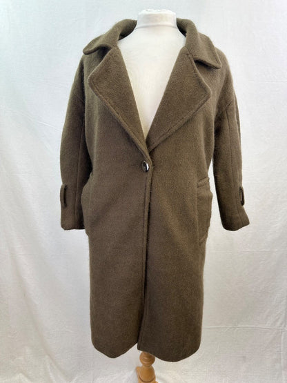 N9 Long Brown Wool Mix Coat Pockets UK Size 8 Vintage VGC