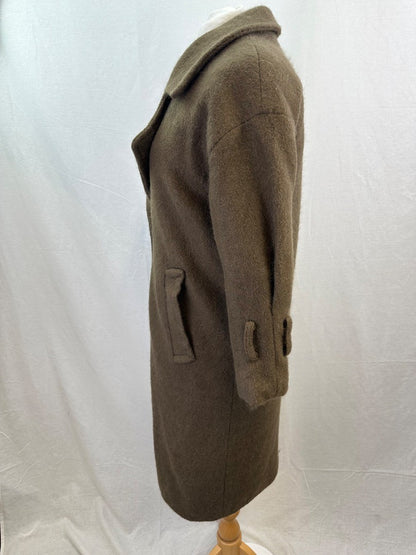 N9 Long Brown Wool Mix Coat Pockets UK Size 8 Vintage VGC