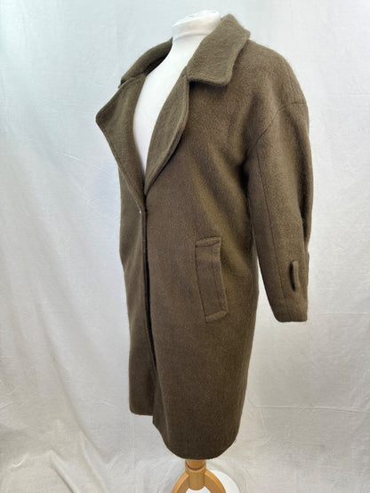 N9 Long Brown Wool Mix Coat Pockets UK Size 8 Vintage VGC