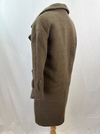 N9 Long Brown Wool Mix Coat Pockets UK Size 8 Vintage VGC