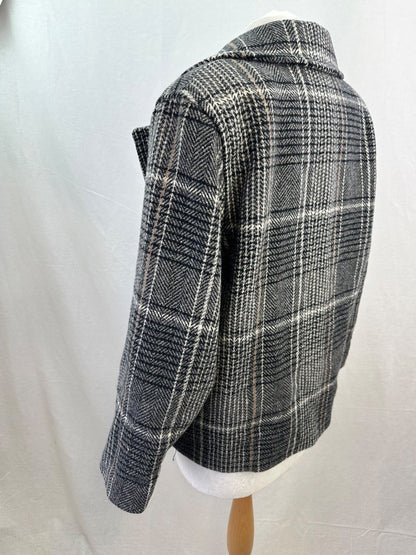 M&S Black White Beige Check Wool Mix Coat Size 16 VGC Vintage