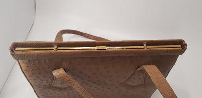 Ostrich Tan leather Handbag By Ponte Vintage/Rare Excellent Condition