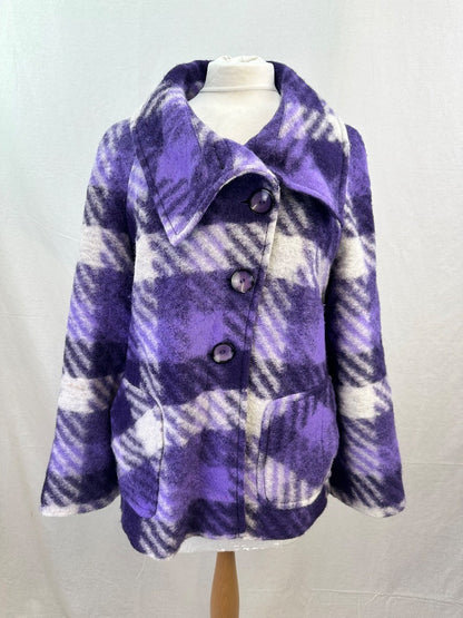 Libra Purple White Wool Mix Coat Size 18 VGC