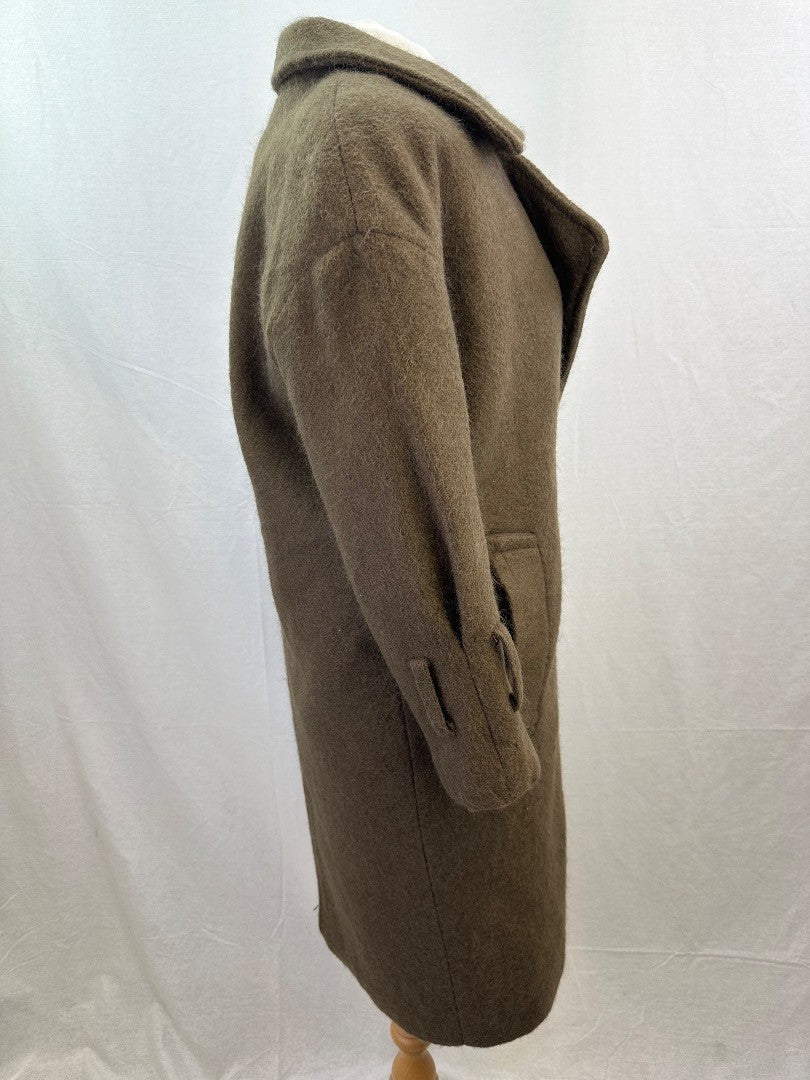 N9 Long Brown Wool Mix Coat Pockets UK Size 8 Vintage VGC