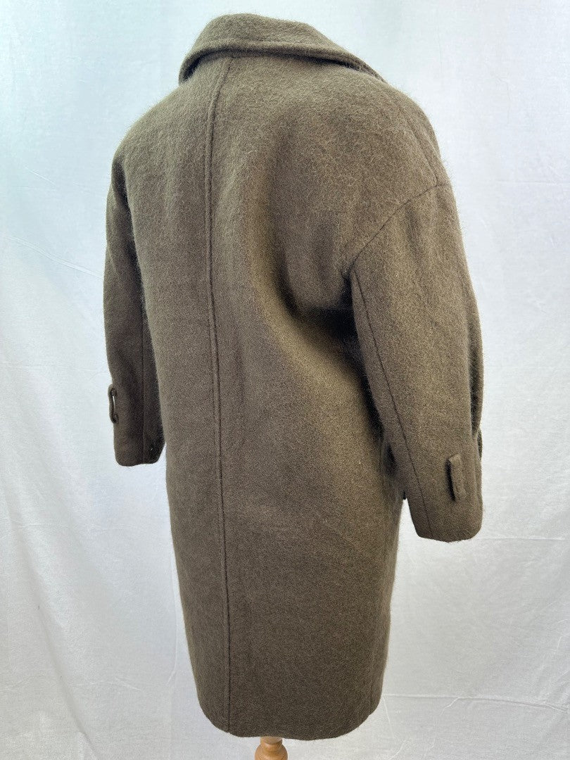 N9 Long Brown Wool Mix Coat Pockets UK Size 8 Vintage VGC