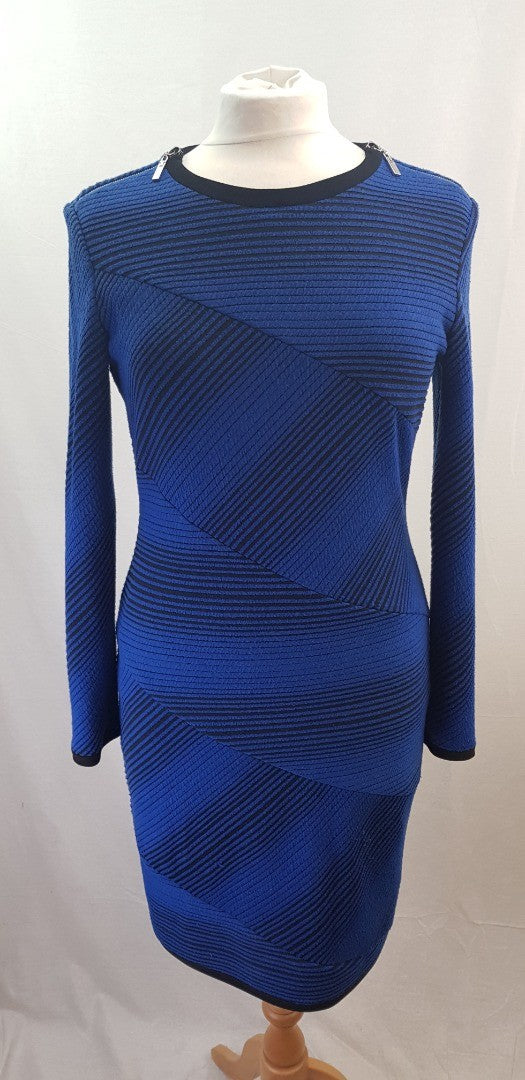 Joseph Ribkoff Blue Black Stripy Stretchy Dress Size 12 VGC