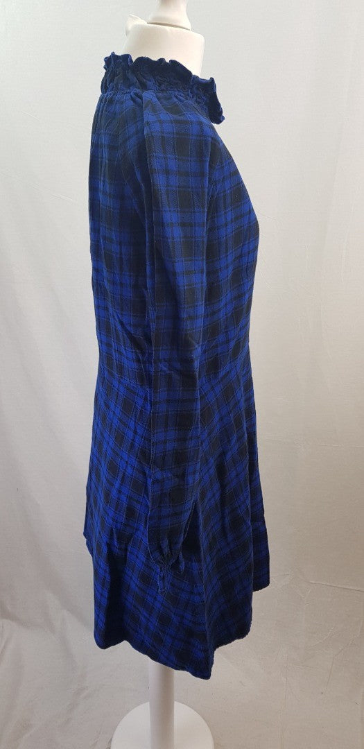 Maje Blue Black Check Cotton Knee Length Dress Size 4 VGC