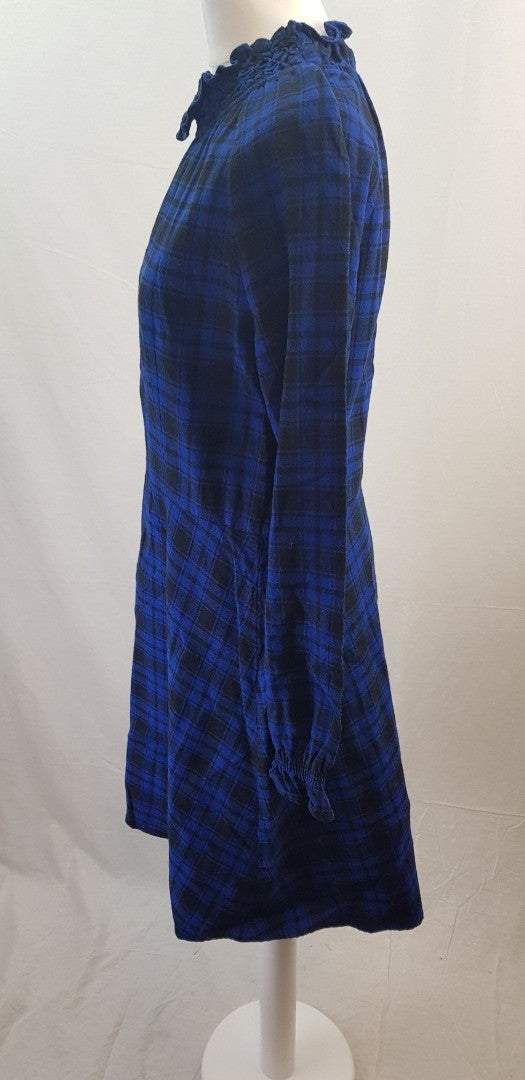 Maje Blue Black Check Cotton Knee Length Dress Size 4 VGC