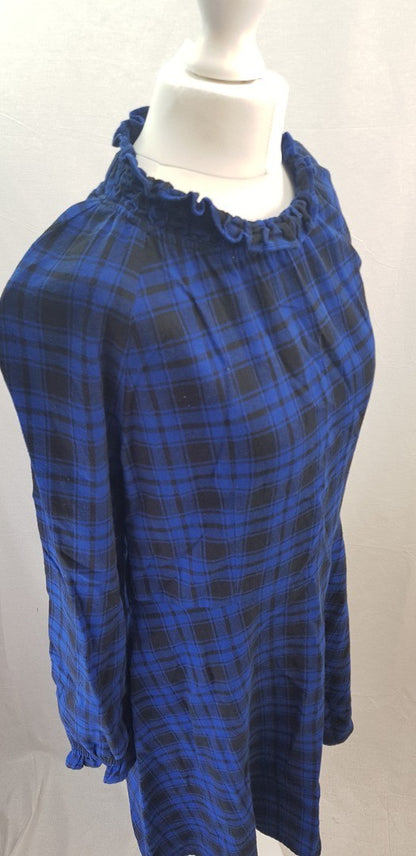 Maje Blue Black Check Cotton Knee Length Dress Size 4 VGC